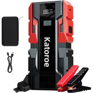 katoroe Avviatore Batteria Auto, 6000A Avviatore Emergenza per Auto/Moto per (10L Gas 8L Diesel), 12V Jump Starter Booster Avviamento Auto 400 Lumen LED/Ricarica USB-C, Display LED
