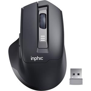 INPHIC Mouse senza fili ricaricabile, [livello della batteria visibile], mouse USB 2.4G senza fili con clic silenzioso per laptop PC computer, 6 pulsanti, 2400 DPI, 4 livelli di regolazione, grigio