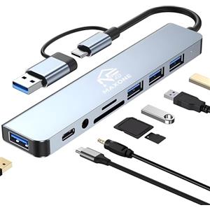 SECURITY TOYS Hub USB C 8 in 1, adattatore USB C con 3 USB 3.0 + 1 tipo C, ricarica PD 100 W, audio 3,5 mm, SD/TF, USB C Hub Multiporta per laptop, compatibile con tablet, MacBook Air/Pro, iPad, iPhone Android NF8