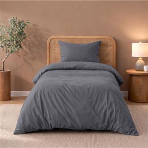 Twinzen Copripiumino Una Piazza e Mezza 135x200cm Antracite, con 1 Federa 50x70cm - Set Copripiumino Matrimoniale Microfibra - Oeko-Tex