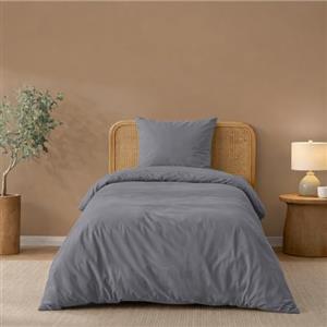 Twinzen Copripiumino Una Piazza e Mezza 140x200cm Antracite, con 1 Federa 65x65cm - Set Copripiumino Matrimoniale Microfibra - Oeko-Tex