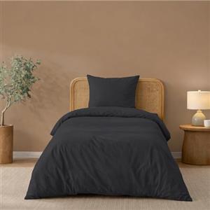 Twinzen Copripiumino Una Piazza e Mezza 140x200cm Nero, con 1 Federa 65x65cm - Set Copripiumino Matrimoniale Microfibra - Oeko-Tex