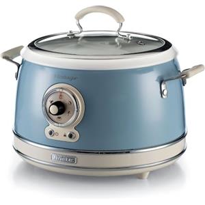 Ariete 2904 Rice Cooker + Slow Cooker - Cuociriso Elettrico con bowl in ceramica - Sushi fatto in casa - Multicooker - Linea Vintage - 3,5 L - 700 W - Celeste