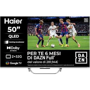 Haier Smart TV 50 QLED 4K Ultra HD, Google TV, Dolby Audio, Gaming 120Hz DLG, HDMI 2.1, Chromecast Integrato, Bluetooth 5.1, Design Senza Bordi, Telecomando Vocale, 6 Mesi Abbonamento DAZN inclusi