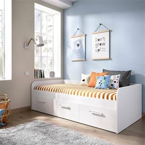 Dmora Letto per Bambini Adamello 97x194.3 cm Bianco Contenitore Dimensione Materasso 90x190 cm, Lettino Singolo