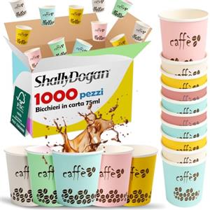 BAKAJI 1000 Bicchierini da Caffè Monouso Capacità 75 ml, Tazzina in Carta Usa e Getta per Hotel, B&B, Casa, Ideali per Feste ed Eventi, Tazze Resistenti Biodegradabili e Ecosostenibi (Rainbow)