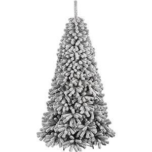 BAKAJI Albero di Natale Danubio Super Folto Pino Verde Innevato Base Croce in Ferro Pieghevole Altissima qualità Rami con Neve Facile Montaggio Apertura Ombrello (210 cm)