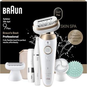 Braun Silk Epil 9 Flex SkinSpa Epilatore Elettrico Donna Testina Flessibile 360°, Epilazione Semplice, Rasoio Elettrico Donna, Pelle Liscia, Wet&Dry, Con Epilatore Viso FaceSpa E Mini Depilatore Viso