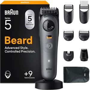 Braun Regolabarba Uomo Series 5, +9 Strumenti di Styling, Rasoio Elettrico Barba, Lama Ultra Affilata, 120 Min di Autonomia, Impermeabile, Selettore di Precisione con 40 Lunghezze, Bt5565, Grigio