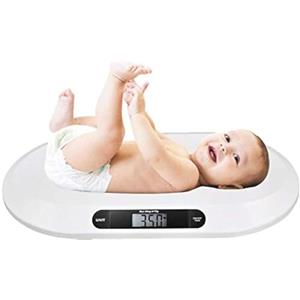 BAKAJI Bilancia Elettronica Pesa Bambini Neonati Con Display Digitale LCD Bilancia Pesa Neonato 20 Kg/44 Spegnimento Automatico e Tara Colore Bianco (Lunghezza 55 cm)
