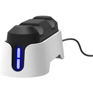 GXTrust Trust Gaming GXT 228 Caricatore Joystick PS5, Base Ricarica DualSense PS5, Dock di Ricarica Doppio per Controller PlayStation 5, Spie LED, Design Verticale, Cavo USB-C Incluso, Bianco