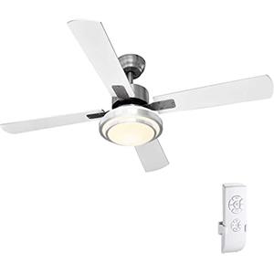 BAKAJI Ventilatore Lampadario da Soffitto 4 Pale in Legno con Lampada Plafoniera 60 LED 20W in Acrilico 3 Velocità Inversione Rotazione Funzione Timer Luce Cambio Colore e Telecomando Diametro 130cm