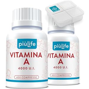 +LIFE Vitamina A Pura 1200mcg PiùLife 4000 UI Per Compressa, Retinoidi Integratore, Vitamina A Retinolo (Acetato Di Retinile) Antiossidante Integratore Occhi Vista Pelle, Difese Immunitarie
