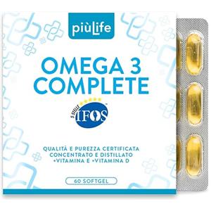 +LIFE Omega 3 IFOS 5 Stelle Certificato Con Vitamina D3 2000 UI PiùLife, 60 Softgel 2000mg EPA, 1000mg DHA Dose, Olio di Pesce Omega 3 Capsule Fish Oil, Trigliceridi, Cuore, Vista, Ossa, Cervello