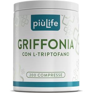 +LIFE Griffonia Triptofano Alto Dosaggio PiùLife, 200 Compresse Da 400mg, 80mg L-triptofano Precursore della Serotonina, Sonnifero Potente Naturale Dormire Meglio, Integratore Buon Umore, Ansia E Stress