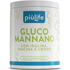 +LIFE Glucomannano Forte Tit. 95% PiùLife 240 Compresse 4000 mg Con Inulina, Niacina e Cromo, Glucomannano Purificato Dalla Radice Di Konjac, Metabolismo, Appetito, Equilibrio Digestivo