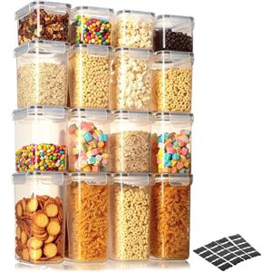 VINATO Contenitori Alimentari Ermetici, 16 Scatola Ermetica per Alimenti con Chiusura Ermetica per Cucina Trasparenti Adatto per Frigoriferi e Armadietti per Farina, Cereali, Pasta, Senza BPA