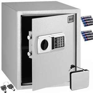 BAKAJI Cassaforte Elettronica di Sicurezza con Box Batteria Esterno, Cassetta Porta Valori e Documenti Antiscasso per Casa, Hotel, Armadio a Muro Parete o Indipendente, 40 x 35 x 40 cm (Grigio)