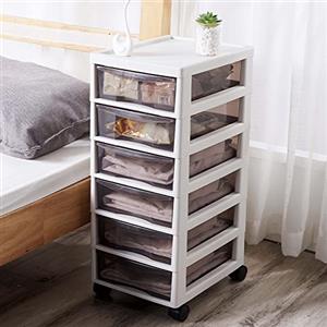 BAKAJI Cassettiera Salvaspazio con Cassetti Ripiani Portaoggetti Trasparente, Carrello in Polipropilene con 4 Ruote e Struttura Robusta Bianca, Organizer Multiuso, Grande Capacità (6 Cassetti)