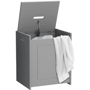 BAKAJI Cesto Portabiancheria da Bagno Linea Pietra con Coperchio Antiodore, Cesta Panni Sporchi Salvaspazio con Maniglie in Legno MDF, Contenitore per Biancheria Sporca (Grigio)