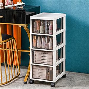 BAKAJI Cassettiera Salvaspazio con Cassetti Ripiani Portaoggetti Trasparente, Carrello in Polipropilene con 4 Ruote e Struttura Robusta Bianca, Organizer Multiuso, Grande Capacità (4 Cassetti)