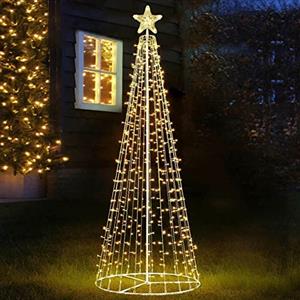 BAKAJI Albero di Natale Luminoso Altezza 220cm con 592 Luci 8 Giochi di Luce Struttura in Metallo Base 80cm Puntale a Stella Decorazioni Natalizie Interno Esterno IP44 (Bianco Caldo)