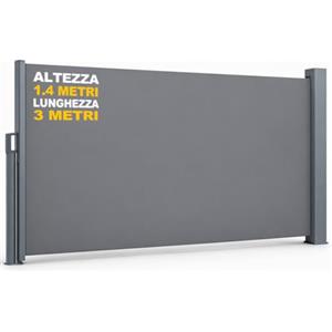 BAKAJI Tenda da Sole Laterale Retrattile da Esterno 140 x 300 cm Telo Parasole Ombreggiante in Poliestere Anti UV Separè Divisorio Frangivento Frangivista Avvolgibile Giardino Terrazzo