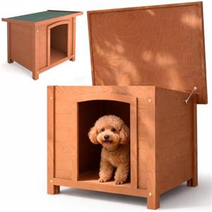 BAKAJI Cuccia per Animali Domestici in Legno di Cipresso, Casetta per Cani e Gatti con Tetto Apribile, Casa da Esterno ed Interno Resistente Alle Intemperie con Tettoia Asfaltata, 66 x 53 x 54 cm