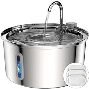 TOMXCUTE 3,2 litri Fontana Per Gatti, Fontanella per Gatti In Acciaio Inossidabile, a Forma di Rubinetto, Lavabile in Lavastoviglie, Pompa Silenziosa, Doppio Filtro