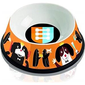 BAKAJI Ciotola per Gatti e Cani in Plastica Dura Scodella per Cibo e Acqua Cane e Gatto Diametro 17 cm Facile da Lavare Decorazione Cani e Gatti Cartoon (Cani Cartoon)