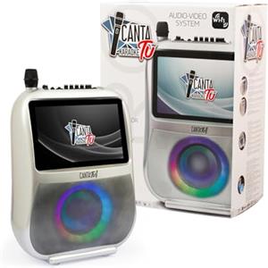CANTA TU KARAOKE - PRO 2023 Professionale Completo con Microfono Wireless, Display Touch, Connessione Wi-Fi, Effetti Vocali, Luci LED, Batteria Ricaricabile, Voice Changer, Argento