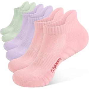 CLOSEMATE Calzini Sportivi Donna 6 Paia, in Cotone 85% Morbido con Maglia Traspirante e Supporto Arco - Antiscivolo e Ammortizzati per Piedi Asciutti 6Nero 39-42