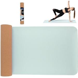 BAKAJI Tappetino Yoga in TPE e Sughero Doppio Strato Antiscivolo Alta Densità, Materassino Tappeto Allenamento Fitness, Aerobica, Palestra, Ginnastica, Dimensione 183 x 61 cm, Arrotolabile