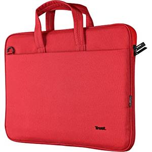 Trust Bologna Slim Eco Borsa per Laptop fino a 16", Borsa per Laptop Sostenibile in Plastica Riciclata, con Tracolla, Custodia per Viaggio, Lavoro, Ufficio, Scuola - Rosso