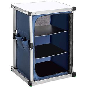 BAKAJI Tavolo Mobile Cucina da Campeggio Picnic Armadietto Pieghevole Telaio in Metallo e Tessuto 3 Ripiani Interni Credenza Camping Chiusura Con Cerniera Colore Blu Valigetta Trasporto Con Manici
