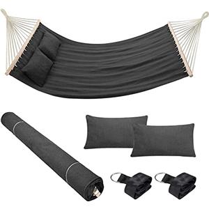 Bakaji Amaca da Giardino Doppia 2 Posti 232 x 148 cm Barre Trasversali in Legno Rivestimento in Poli Cotone con 2 Cuscini e Cinghie Design Moderno Per Giardino Terrazzo Campeggio (Antracite)