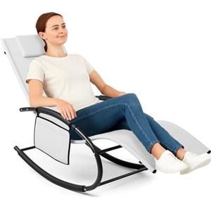 BAKAJI Sedia Sdraio a Dondolo da Giardino, Lettino Prendisole Gravità Zero con Rivestimento in Textilene con Poggiatesta, Poltrona per Esterni ed Interni, Balcone, Patio, Terrazzo (Bianco)