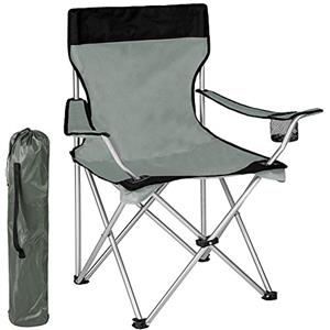 BAKAJI Sedia Pieghevole Da Campeggio Con Borsa Camping Sedia Mare Spiaggia Pesca Da Esterno In Acciaio e Poliestere Con Vano Porta Bibite e Smartphone (Grigio)