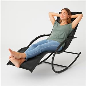 BAKAJI Sedia Sdraio a Dondolo da Giardino, Lettino Prendisole Gravità Zero con Rivestimento in Textilene con Poggiatesta, Poltrona per Esterni ed Interni, Balcone, Patio, Terrazzo (Nero)