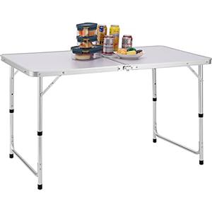 BAKAJI Tavolo da Campeggio Picnic con Altezza Regolabile, Struttura in Alluminio, Sistema Pieghevole con Maniglia per Trasporto Facilitato, Ideale per Giardino e Pranzi Esterni, 60x120x70cm (Bianco)