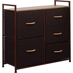BAKAJI Cassettiera in Tessuto con 5 Cassetti Struttura in Metallo e Piano Superiore in MDF, Mobile Versatile e Capiente Ideale per Ingresso, Camera da Letto, Soggiorno, 77,5x83x29 cm (Brown)
