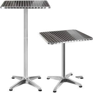BAKAJI Tavolino In Alluminio Per Esterno 60 x 60 cm Con Altezza Regolabile 70/110 cm Tavolo Bistrot Ripiano TOP in Acciaio Inox Quadrato Per Bar Casa Giardino Ristorante Silver