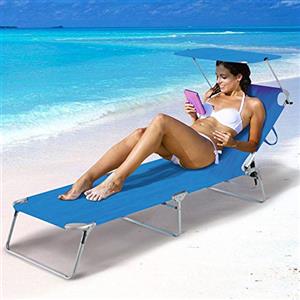 BAKAJI Lettino Prendisole con Tettuccio Parasole Sdraio Pieghevole Salvaspazio, Schienale Regolabile, Struttura in Alluminio e Tessuto in Textilene per Mare Spiaggia Piscina Relax (Blue)