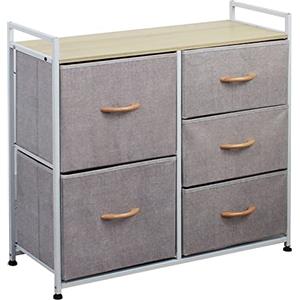 BAKAJI Cassettiera in Tessuto con 5 Cassetti Struttura in Metallo e Piano Superiore in MDF, Mobile Versatile e Capiente Ideale per Ingresso, Camera da Letto, Soggiorno, 77,5x83x29 cm (Grigio)