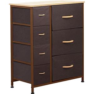 BAKAJI Cassettiera Comodino 7 Cassetti Ripiani Capiente Comodo Mobile Mobiletto Casa Resistente Tessuto Versatile Multicolor Robusto Arredamento Salvaspazio Dimensioni 72,5x61,5x30cm (Marrone)
