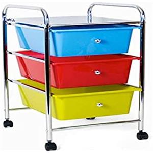 BAKAJI Carrello Multiuso in Acciaio Cromato Cassettiera 3 Cassetti e 4 Ruote Carrellino Organizer Salvaspazio per Bagno Casa Ufficio Estetista Lavoro (Multicolor)