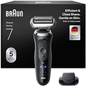 Braun Serie 7 Rasoio Elettrico Barba, Wet&Dry, Regolabarba Uomo, Rasoio Barba, 60 Min Di Utilizzo, Accessorio Rifinitore di Precisione, Senza Fili,100% Impermeabile, Regolabarba Braun, 72-N1200SI,Nero