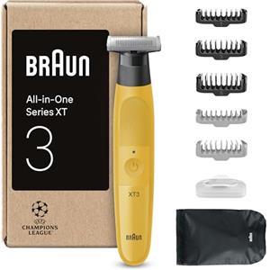 Braun Series Xt3, Rasoio Elettrico Barba Tutto-in-Uno, +7 Strumenti di Styling, Regolabarba Uomo Braun, Lama Affilata 4d Flex, Regola, Rade e Rifinisce, Viso, Xt3205, Batteria Ricaricabile, Giallo