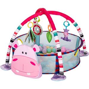 BAKAJI Palestrina Neonato Multifunzione Maialino 4 in 1, Box Tappetino Recintato con Palline Colorate e Giocattoli Pendenti, Tappeto Imbottito con Morbido Tessuto per Bambini e Rete Removibile