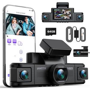 LAMTTO Dashcam 4 Canali 360°Telecamera Auto 2K Fronte 1080P Retro Interno Laterali, WiFi 5GHz, Sensore G, Kit Hardwire per Sorveglianza Parcheggio, Videocamera per Taxi e Sicurezza Stradale
